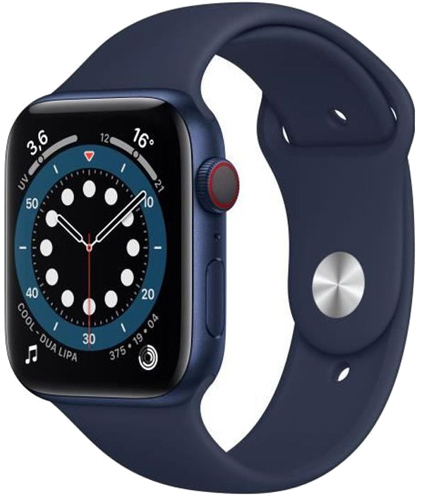 Watch Series 6 (GPS + Cellular), Boîtier en Aluminium Bleu de 44 mm, Bracelet Sport Marine Intense