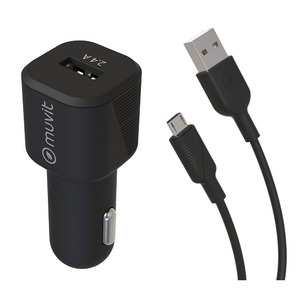 Muvit For Change Pack Chargeur Voiture 12W + Cable Micro Usb 1.2M Noir