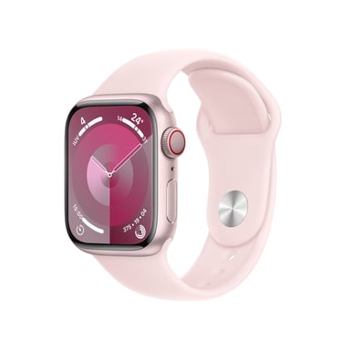 Watch Series 9 GPS + Cellulaire, boitier en aluminium de 41 mm avec boucle en caoutchouc, Rose