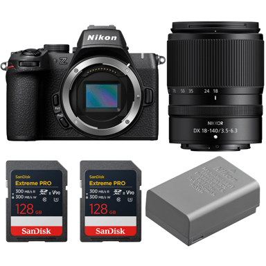 Appareil photo hybride Nikon Z50 II + 18-140mm f/3.5-6.3 VR + 2 SanDisk 128GB Extreme PRO UHS-II + Nikon EN-EL25a + Ebook ''20 astuces pour des images qui claquent''