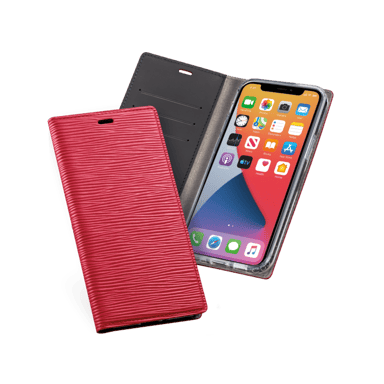 Diarycase 2.0 Funda tipo concha de piel auténtica con soporte magnético para Apple iPhone 12 mini, Rojo Burdeos