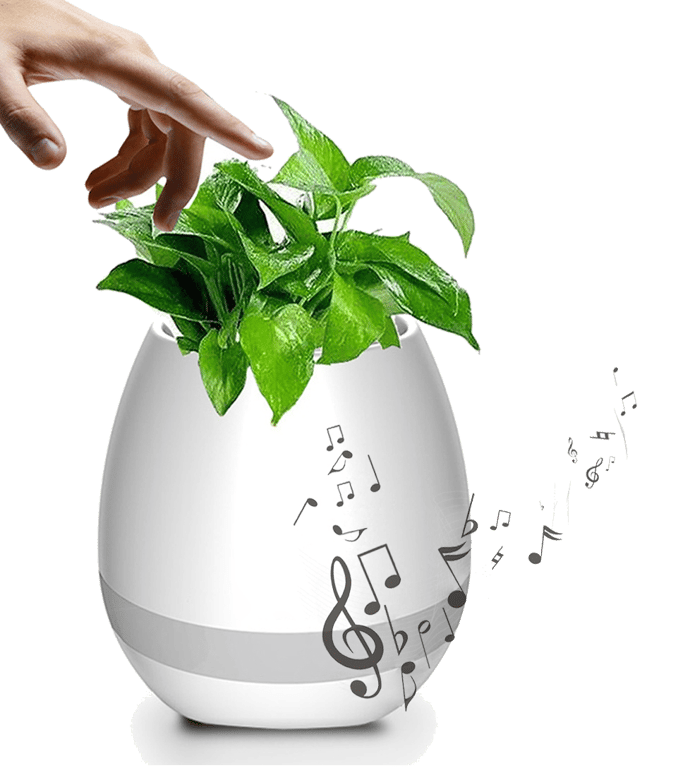 Pot de Fleur Connecté Étanche Enceinte Bluetooth Tactile Sept Couleurs Blanc YONIS