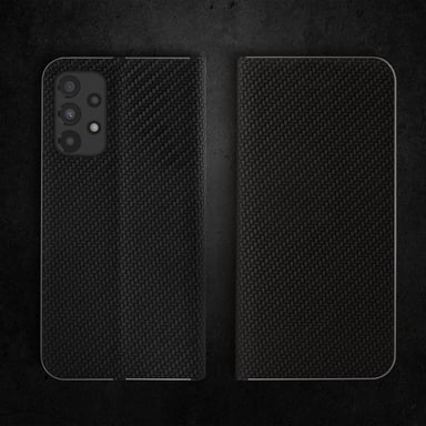 Moozy Étui Portefeuille pour Samsung A33 5G, Noir Carbone - Étui à Rabat avec Bordure Métallique, Fermeture Magnétique, Flip Cover avec Porte-Cartes et Fonction Béquille