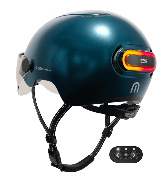 Cosmo Fusion+ Taille M, Bleu Navy- Casque avec éclairage Vélo Arrière Intelligent et Connecté - Assurance Individuelle ALLIANZ offerte durant 1 an - Neuf
