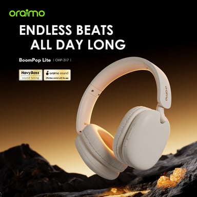 oraimo BoomPop Lite Blanco – Auriculares Bluetooth plegables, 65h de batería, Sonido Espacial Sound360, Modo Gaming, ENC