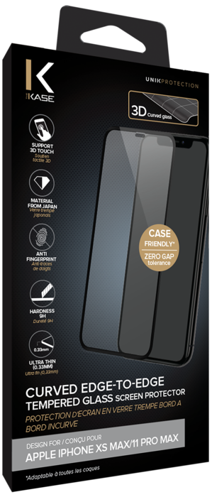 Protection d'écran en verre trempé Bord à Bord Incurvé pour Apple iPhone XS Max/11 Pro Max, Black