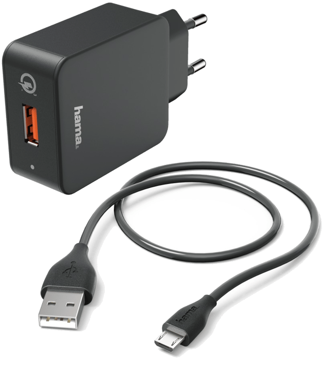 Kit charge, micro-USB, 3A, chargeur QC3.0+câble micro-USB, 1,5 m, noir