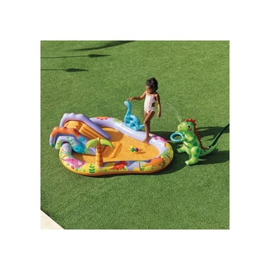 Piscina hinchable Intex Dino Park 56139NP con tobogán volcán, chorros de agua y 6 pelotas Violeta/Multicolor