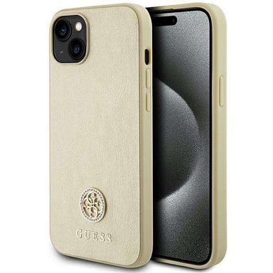 Custodia Guess per iPhone 15 6.1'' oro Custodia rigida in pelle 4G metallo Logo Strass