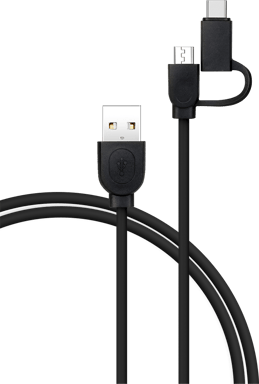 Cable 2 en 1 USB A/micro USB y USB C 1,2 m Negro Bigben