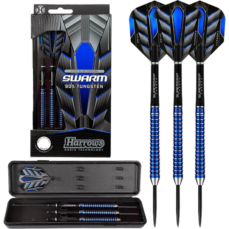 Fléchettes Harrows 90% Tungstène – Super Grip, Tiges Et Ailettes Incluses, étui Rigide