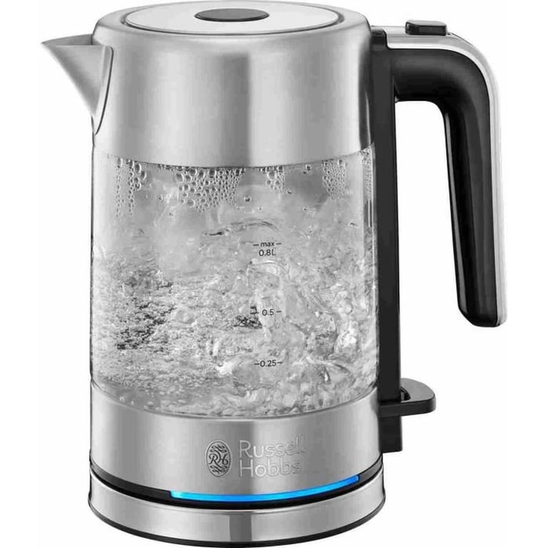 Bouilloire en Verre RUSSELL HOBBS Compact Home 0.8 – Économie d’énergie Éclairage LED Ouverture Automatique
