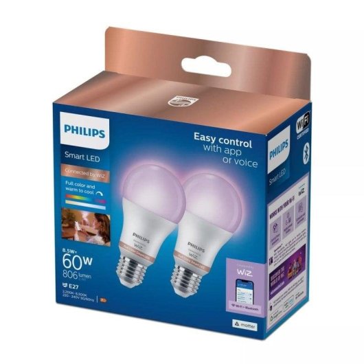 Bombilla inteligente Philips A60 E27 806 lm Wi Fi Bluetooth x2 - vue 4