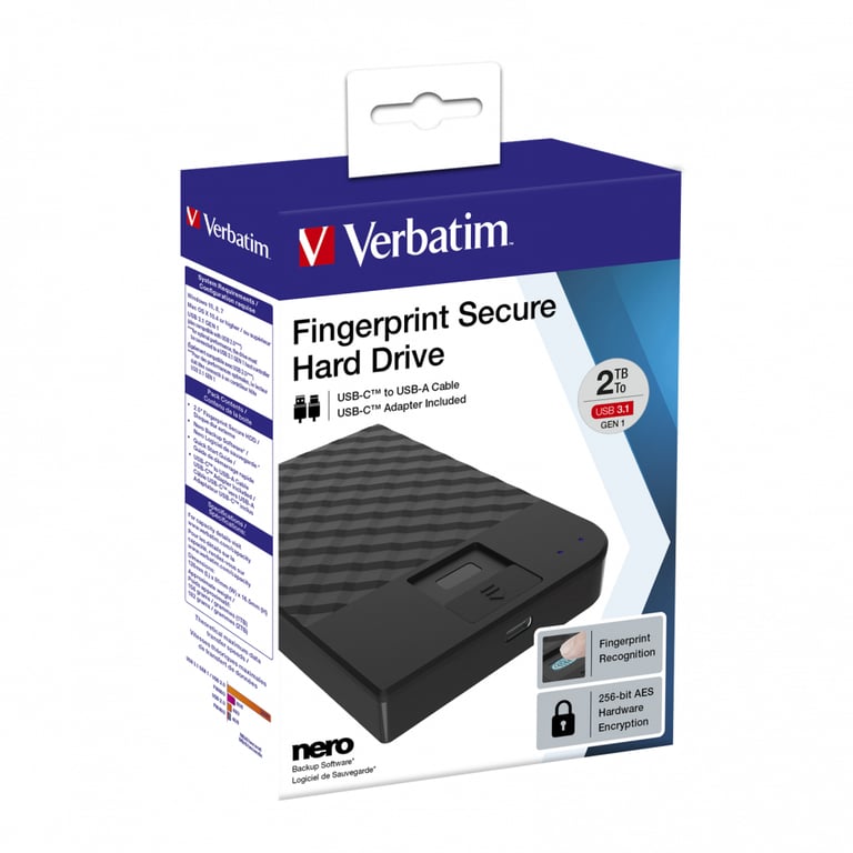 VERBATIM Fingerprint Secure Disque Dur Chiffré Externe Portable USB 3.1 Gen 1 USB C connecteur AES 256 Bits - vue 9