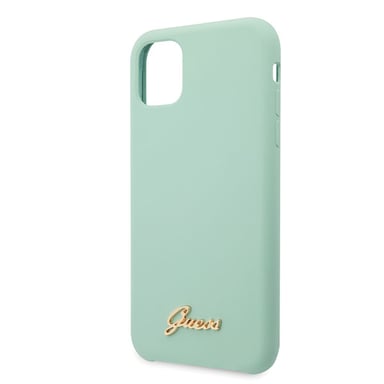 Custodia Guess per iPhone 11 Pro Max in silicone verde logo oro vintage