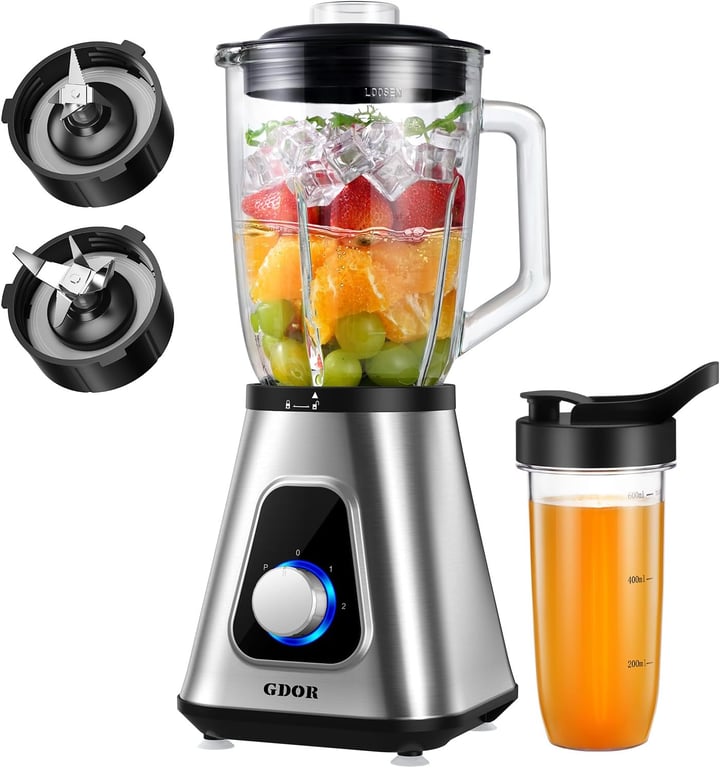 VENDOS85 Blender &eacute;lectrique 1,5?L Argent - 1200?W, 3 Vitesses, Pulse, Auto-nettoyant 
