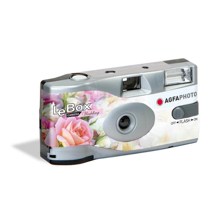 AGFA PHOTO 601020 - Appareil Photo Jetable LeBox Flash, 27 photos, Objectif Optique 31 mm - Gris et fleurs - Neuf