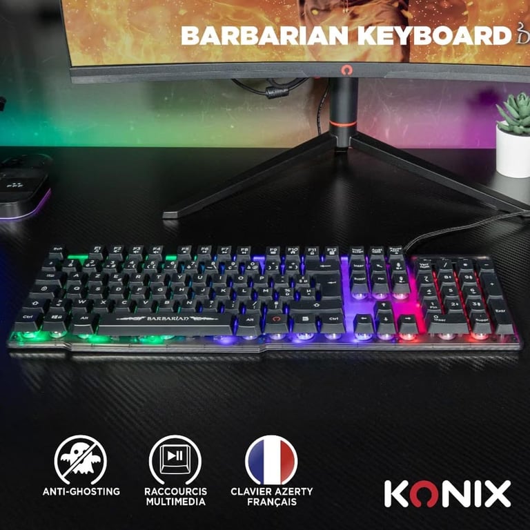Clavier gamer Konix Barbarian Pack Rétroéclairé Filaire Membrane - vue 4