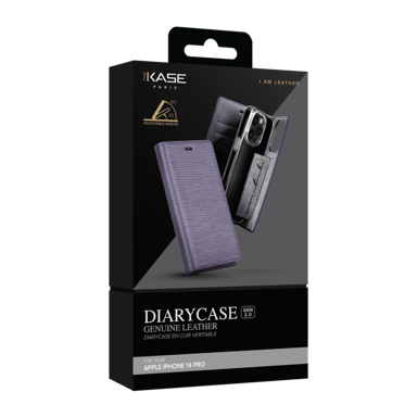 Diarycase 2.0 Funda tipo almeja de piel auténtica con soporte magnético para Apple iPhone 14 Pro, Vesper Violet