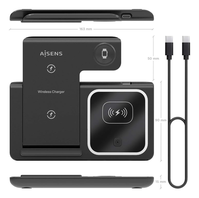 AISENS ASCH 15W3WC043 BK chargeur d'appareils mobiles Casque Téléphone portable Smartphone Smartwatch USB Recharge sans fil Charge rapide Intérieure Neuf - vue 3