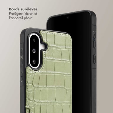 Selencia Coque de télephone Nova Croco avec cordon et porte-cartes pour Samsung Galaxy A36 / A56 - Sage Green