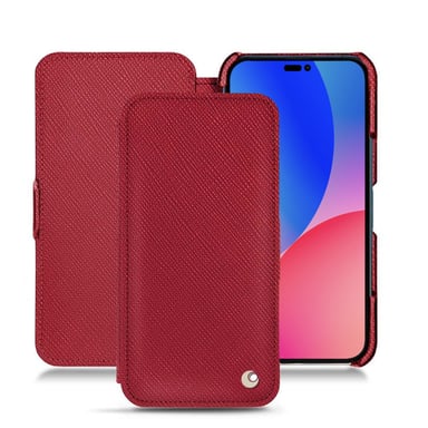 Housse cuir Apple iPhone 14 Pro Max - Rabat horizontal - Rouge - Cuir saffiano