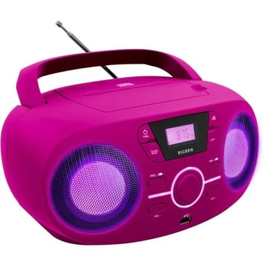 BIGBEN CD61RSUSB Lettore Cd portatile radio Usb rosa + altoparlanti luminosi