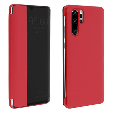Housse pour Huawei P30 Pro Étui Grande Fenêtre Translucide Coque Rigide Rouge