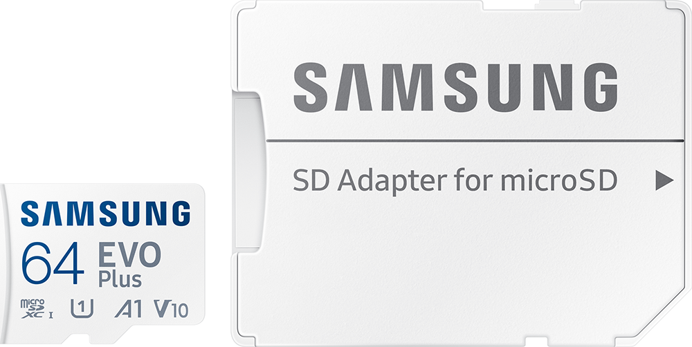 Carte Mémoire MicroSD Evo Plus 64GB Class 10 - 100 MB/S + Adaptateur SD Samsung - Neuf