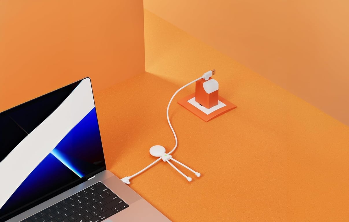 Adaptateur Secteur Double Ports Charge Rapide 65W - Port USB et USB C - Idéal pour Charger Téléphones Tablette Ordinateur - avec Lumière Tactile on Off - Xoopar Ice-G Orange - Neuf