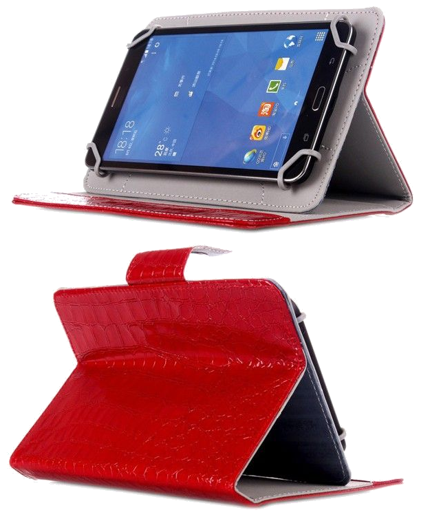 Housse Universelle Simili Peau Crocodile Tablette 7 Pouces Rabat Pression Rouge Faux Cuir YONIS