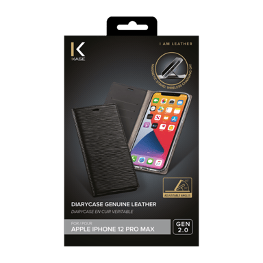 Diarycase 2.0 Custodia a conchiglia in vera pelle con supporto magnetico per Apple iPhone 12 Pro Max, nero notte