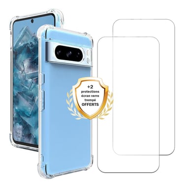 EVETANE Cubierta de silicona Google Pixel 8 Pro Esquinas reforzadas a prueba de golpes + 2 paneles de vidrio templado Protección de pantalla.