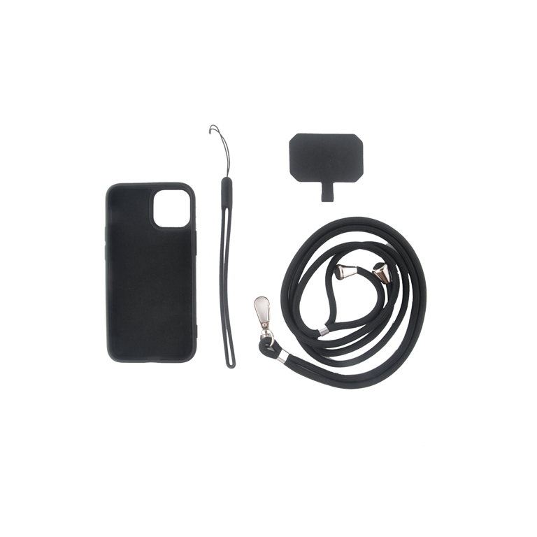 JAYM - Coque Silicone Noire pour Apple iPhone 14 Pro Max - Tour de Cou et Tour de Poignet inclus - intérieur 100% microfibre
