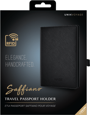 Etui passeport saffiano pour voyage, minuit noir
