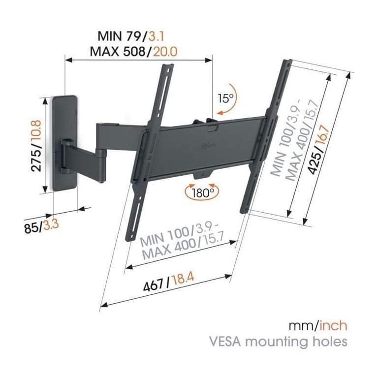 Support mural pour TV VOGEL' TVM 1223 Full Motion Small 1 bras 19 - vue 8