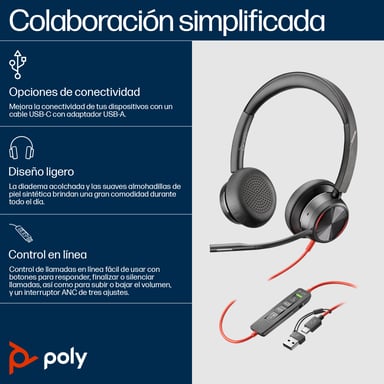 POLY Blackwire 8225 cuffie stereo USB-C + adattatore USB-C/A