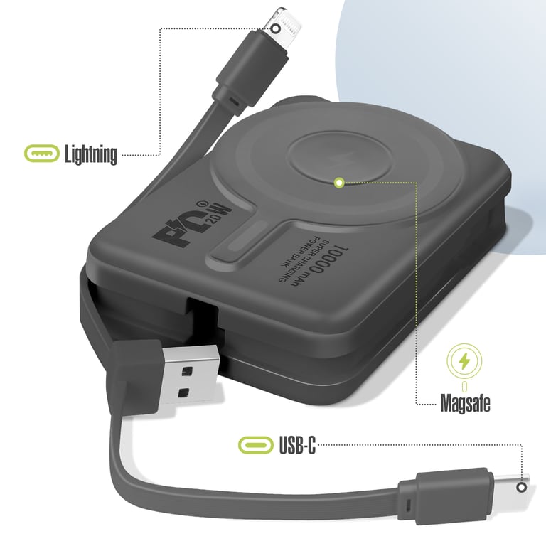 Chargeur Externe MagSafe 10000mAh Câble iPhone Lightning et USB C Neuf - vue 2