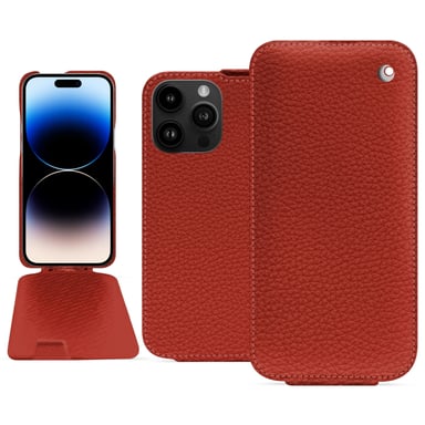 Housse cuir Apple iPhone 15 Pro Max - Rabat vertical - Orange - Cuir grainé