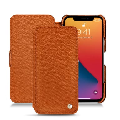 Housse cuir Apple iPhone 13 Pro - Rabat horizontal - Orange - Cuir saffiano