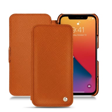 Funda de piel Apple iPhone 13 Pro - Solapa horizontal - Naranja - Piel saffiano