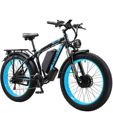 Vélo électrique KETELES K800, moteur 2000W, batterie 48V 23Ah, vitesse maximale 50 km/h, autonomie 100 km, pneus 26*4,0 pouces, noir et bleu.