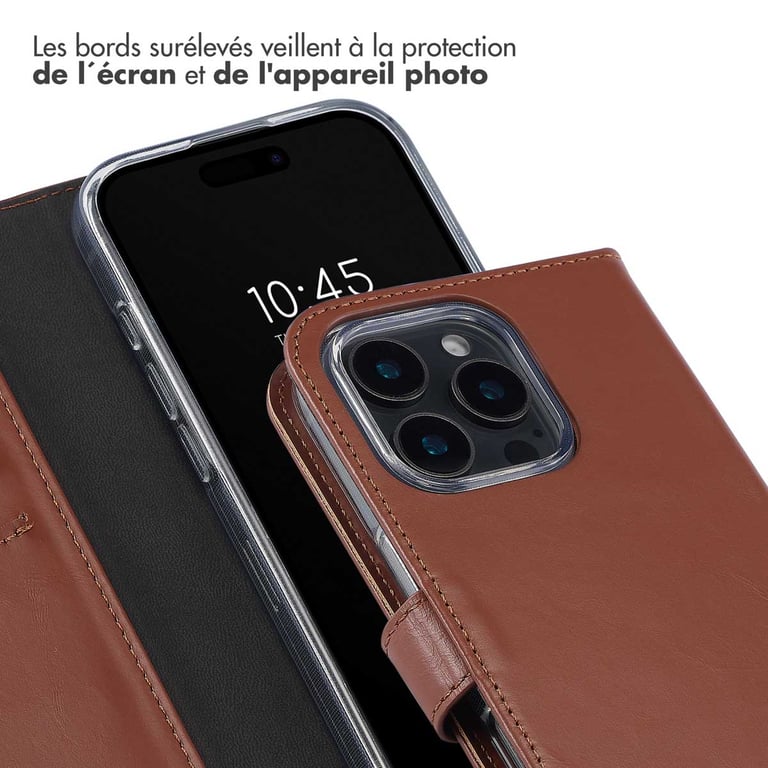 Selencia Étui de téléphone portefeuille en cuir véritable pour Apple iPhone 16 Pro Max Neuf - vue 2
