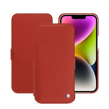Housse cuir Apple iPhone 15 Plus -  - Orange - Cuir grainé