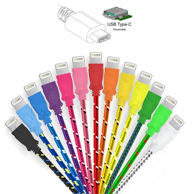 Cable Tressé Type C pour Smartphone 3m Chargeur USB Réversible Connecteur Tissu Tissé Nylon