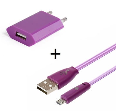 Pack Chargeur pour Smartphone Micro USB (Cable Smiley LED + Prise Secteur USB) Android Connecteur