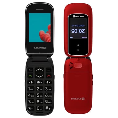 Evelatus Wave Téléphone portable à rabat à 2 boutons avec double SIM et LCD SOS Senior Call Marron Rouge