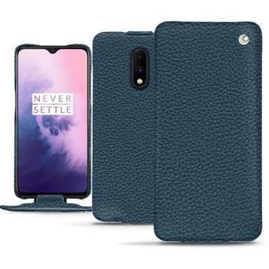 Funda de piel OnePlus 7 - Solapa vertical - Azul - Piel granulada