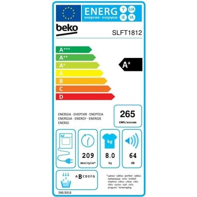 Asciugatrice a pompa di calore BEKO b300 Eco sense SLFT1812 - 8 kg - L60cm - A+ - Bianco