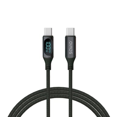 Savio USB-C - USB-C cable with display CL-174 1 m black câble USB USB 3.2 Gen 1 (3.1 Gen 1) USB C Noir